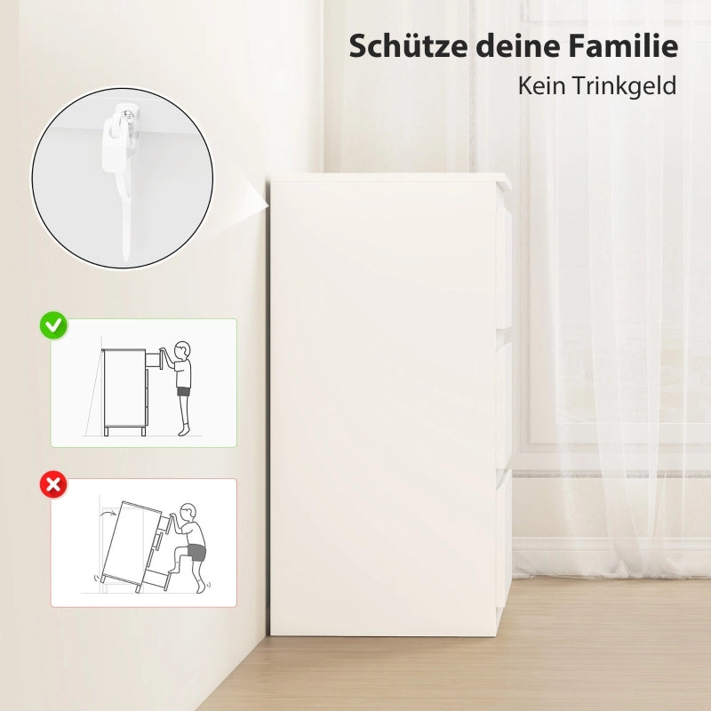 Cassettiera con 3 cassetti in truciolare FSC, con kit anti-ribaltamento, per camera da letto e ingresso, bianca