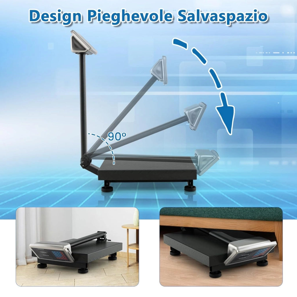 Bilancia Digitale a Piattaforma 300 kg, Bilancia a Pavimento con Calcolatrice Integrata, Conversione Unità LB/KG, per Negozio Azienda Fabbrica