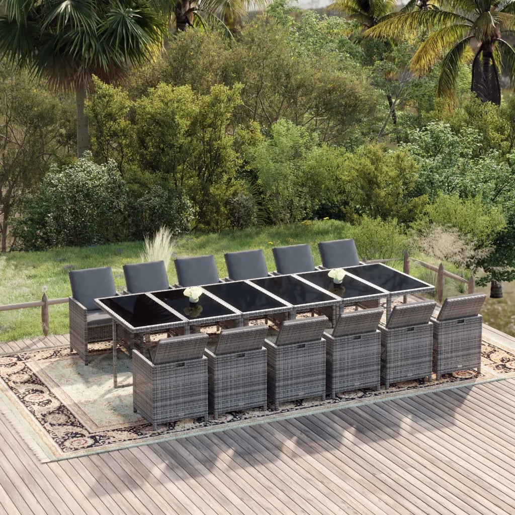 Set da Pranzo per Giardino 13 pz con Cuscini Polyrattan Grigio 3095617