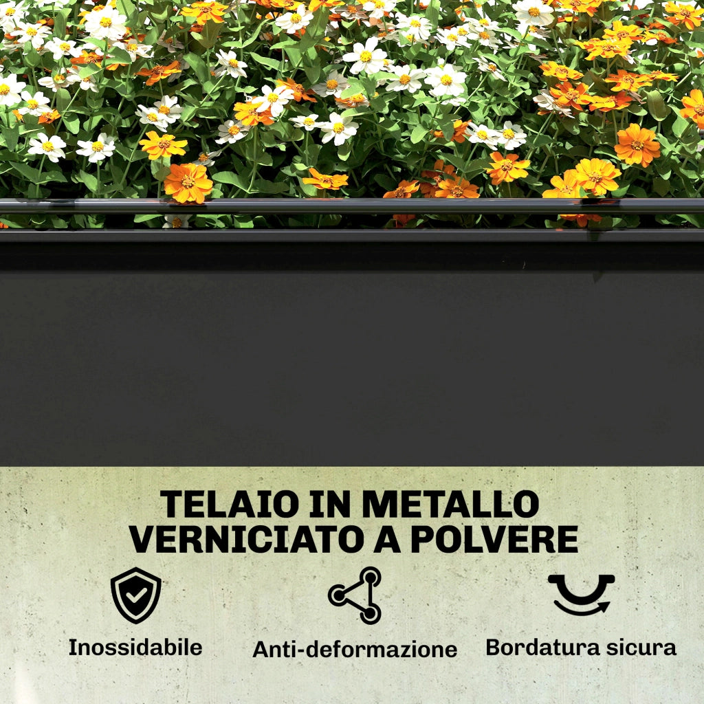 Letto per Orto Rialzato 100x49x136 cm con Copertura Mini Serra e Foro di Drenaggio in Metallo e Plastica Nero