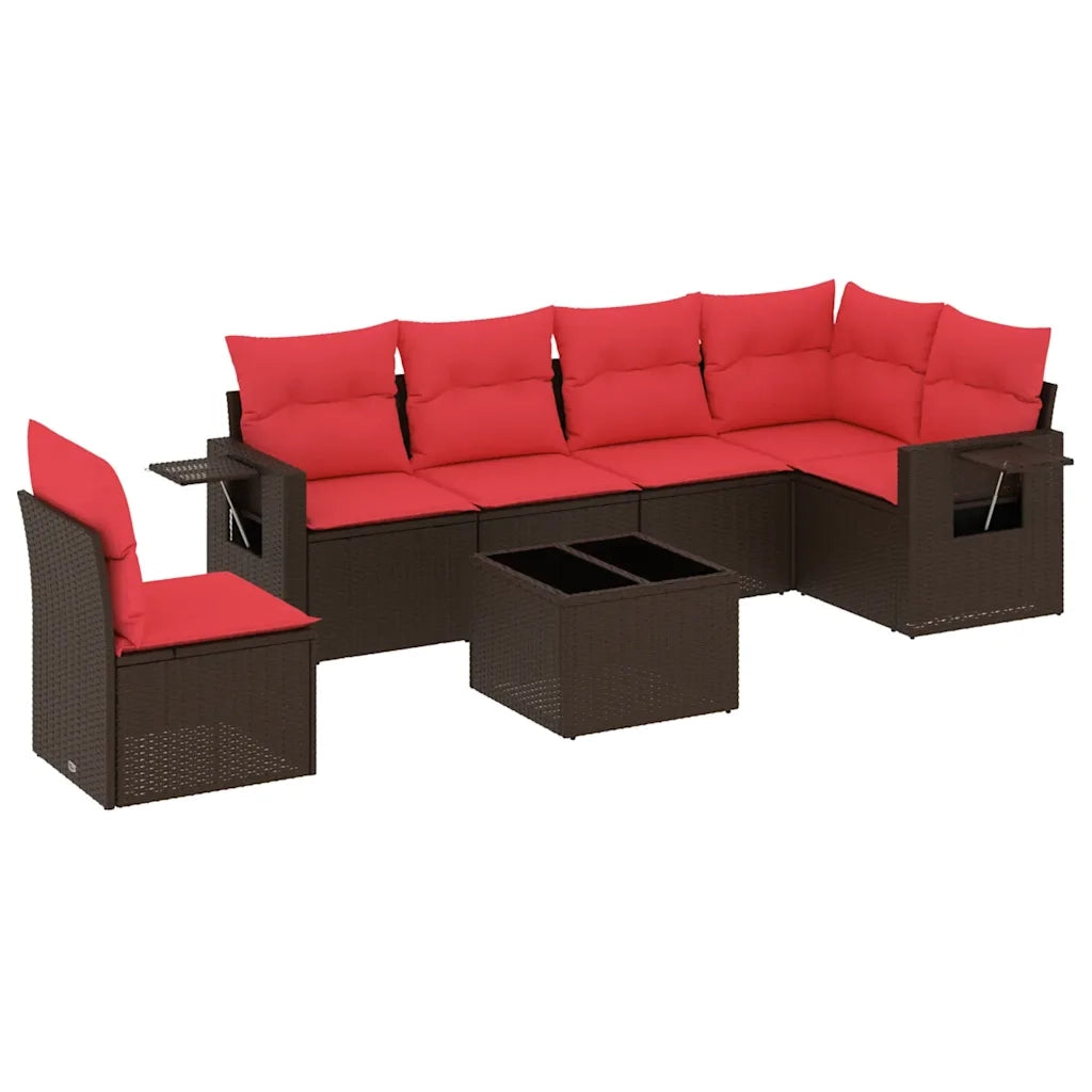 Set Divani da Giardino 7 pz con Cuscini Marrone in Polyrattan 3220243