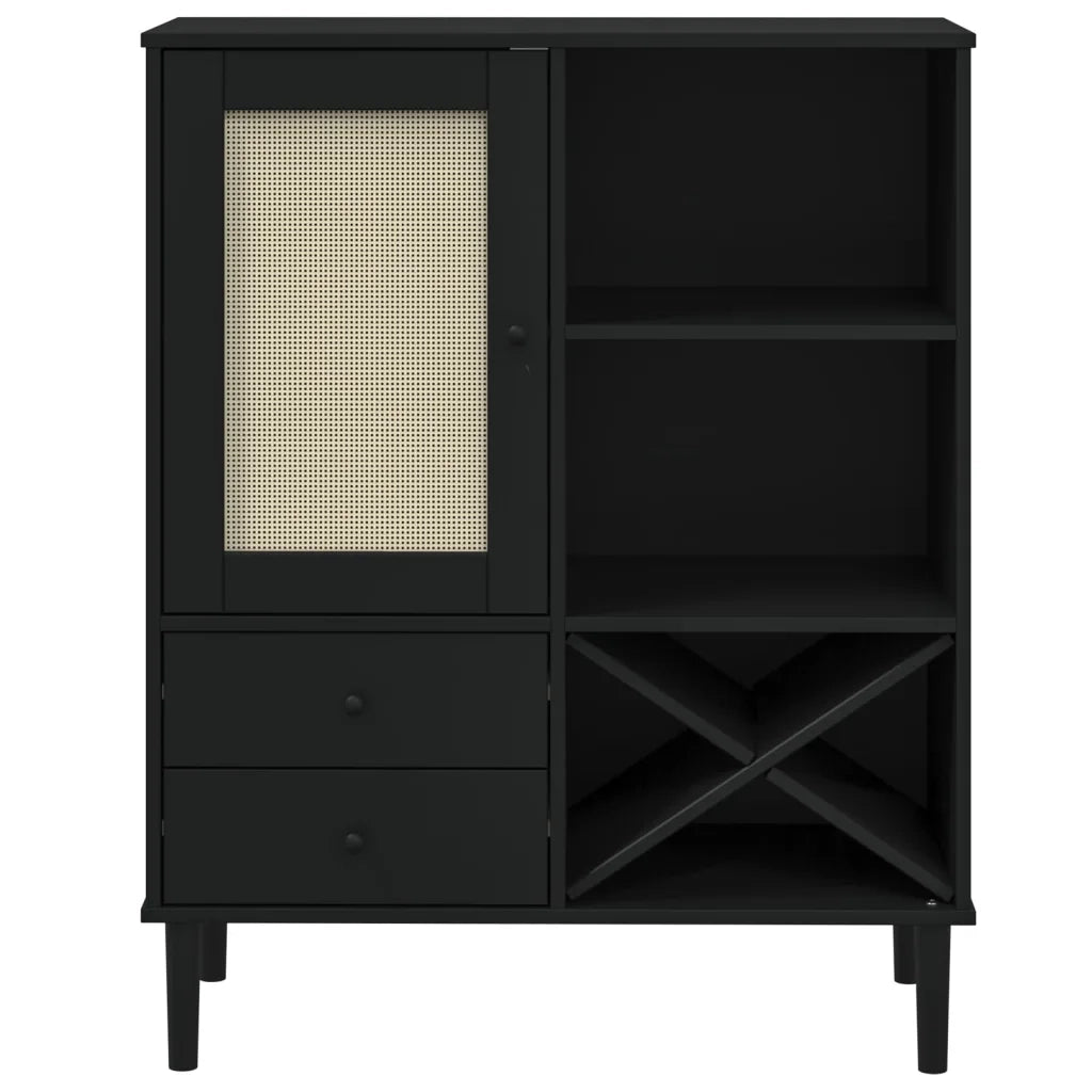Credenza | Madia | Buffet da pranzo | Armadio da pranzo SENJA Aspetto Rattan Nero 90x40x112 cm Massello Pino