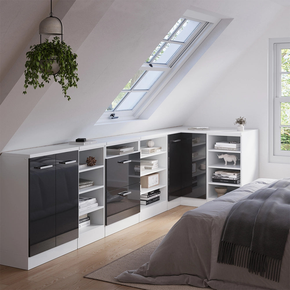 Mobile cucina angolare per sottotetto R-Line Antracite lucido/Bianco 75.6 cm con 1 porta, carcassa dell’armadio profondità 60 cm Vicco