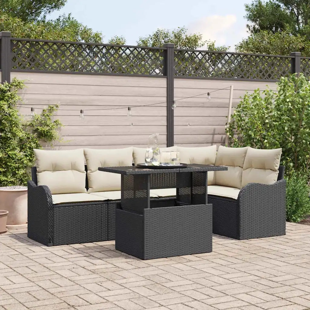 Set da pranzo con cuscino 6 pcs Nero Poly Rattan 3348463