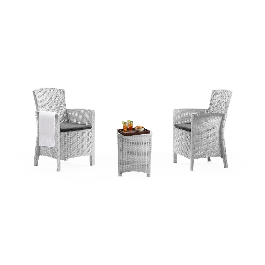 Salottino da esterno Armin, Set da giardino con cuscini, Salottino  effetto rattan, 100% Made in Italy, Bianco