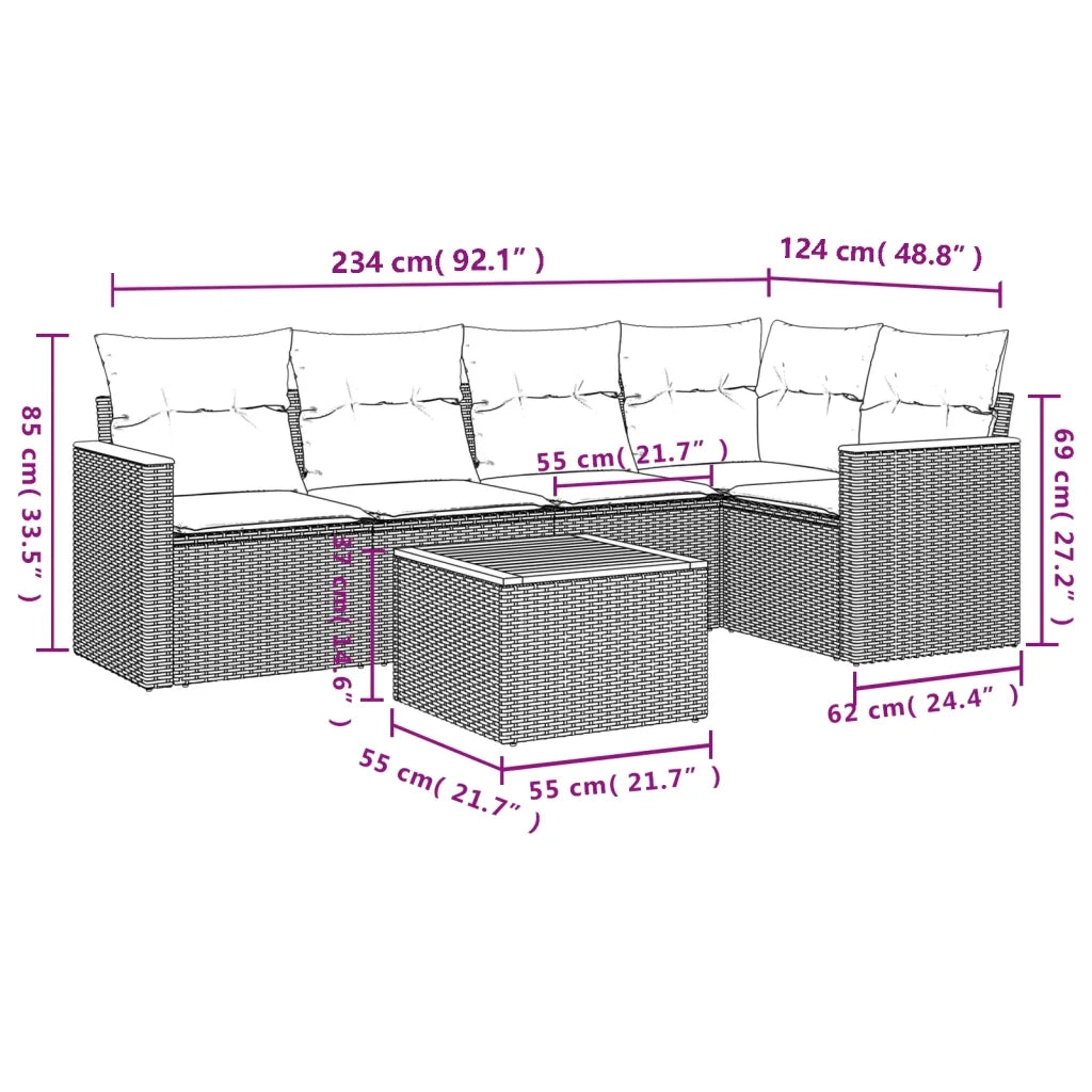 Set Divano da Giardino 6 pz con Cuscini Grigio in Polyrattan 3258357