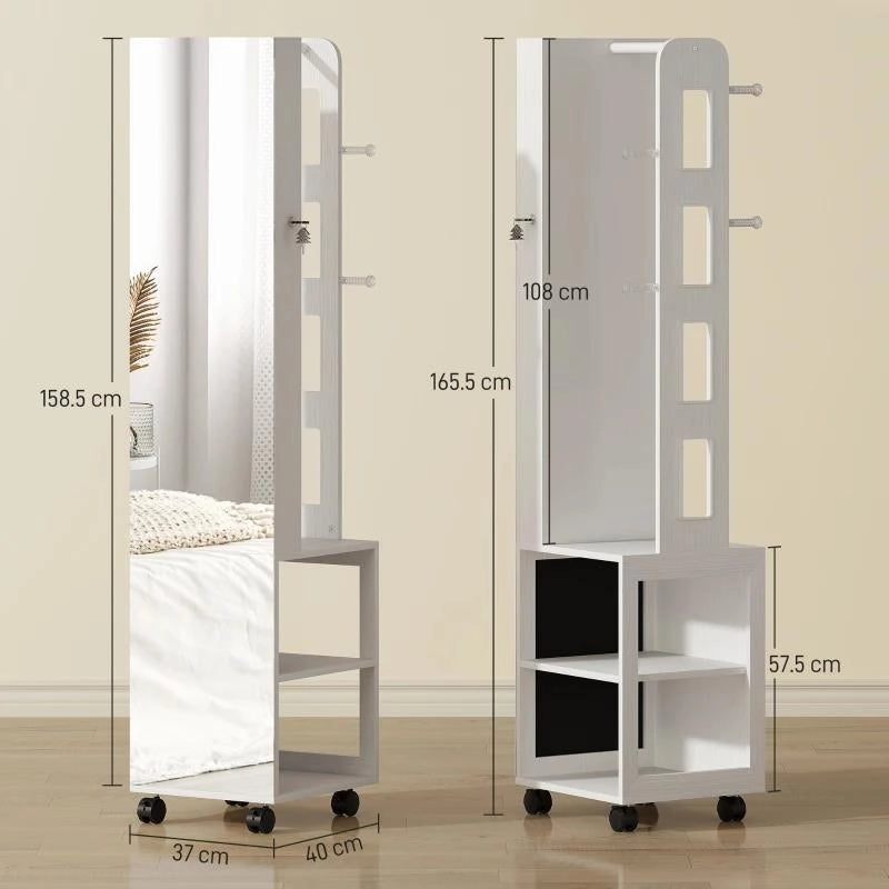 ARMADIO PORTAGIOIE CON SPECCHIERA GIREVOLE A 360¦, LUCE LED REGOLABILE, SERRATURA E RIPIANI, 37X40X165.5 CM