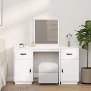 Set Toeletta con Specchio Bianco in Legno Massello di Pino 3107835