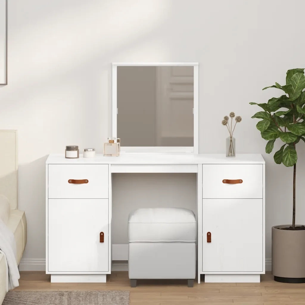 Set Toeletta con Specchio Bianco in Legno Massello di Pino 3107835