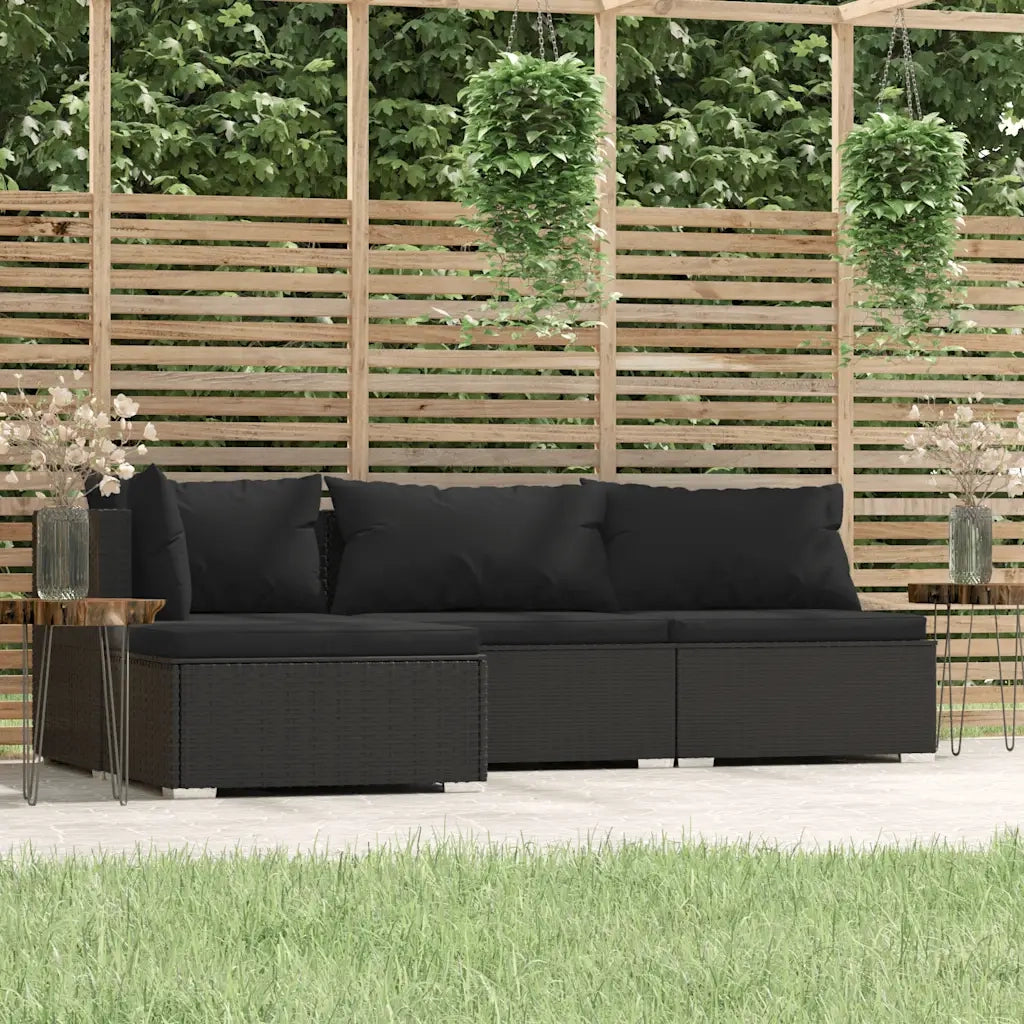 Set Divani da Giardino 4 pz con Cuscini in Polyrattan Nero cod mxl 42298