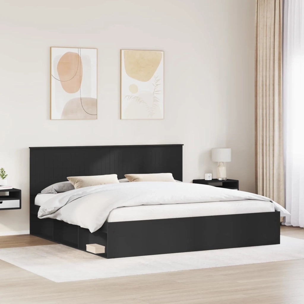 Struttura del letto-Giroletto Nero 200 x 200 cm Pino massello 315765