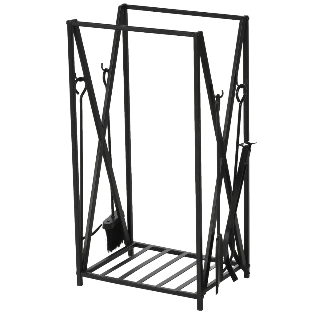 Porta Legna per Camino con Attrezzi ¨C Zephmum ¨C Acciaio, 46x30x76cm, Nero