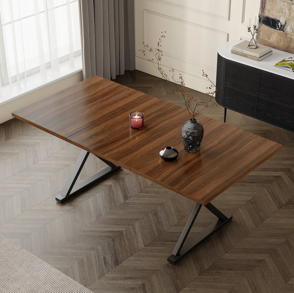 Tavolo da pranzo 180x90x75 cm; per 6-8 persone con gambe a X; MDF noce