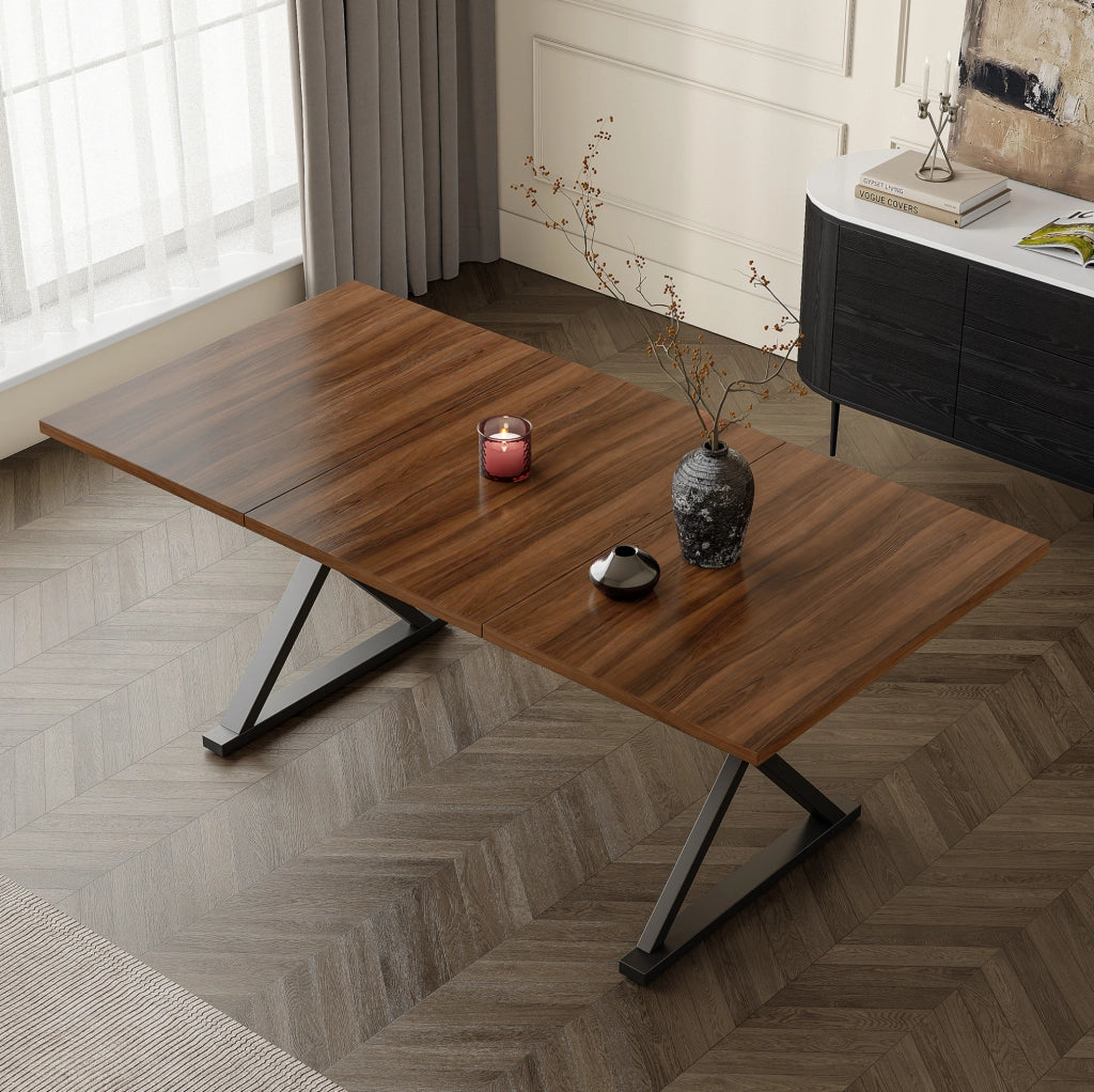 Tavolo da pranzo 180x90x75 cm; per 6-8 persone con gambe a X; MDF noce