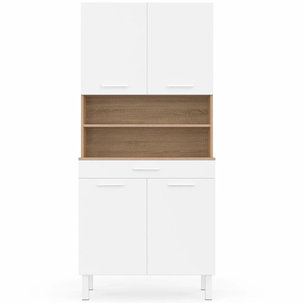 IDMarket - Comò da cucina CINA 80 CM con 4 ante + cassetto, finitura faggio e bianco