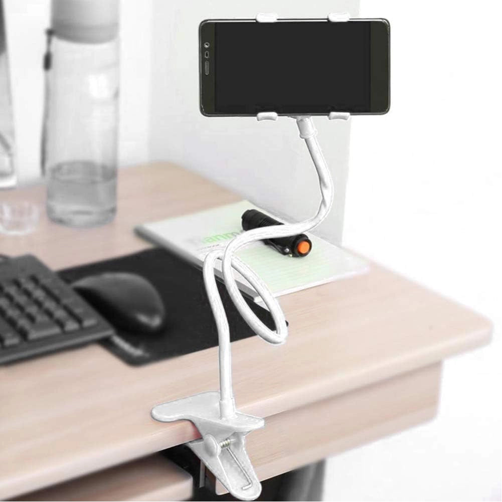 Supporto Porta Smartphone Universale con Pinza Flessibile e Girevole 360 Gradi Bianco