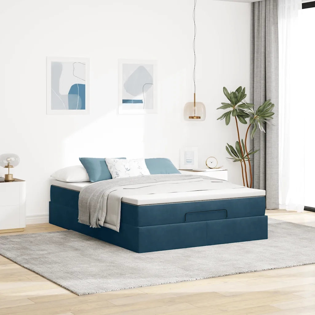 Struttura Letto Pouf con Materasso 140x190 cm in Velluto