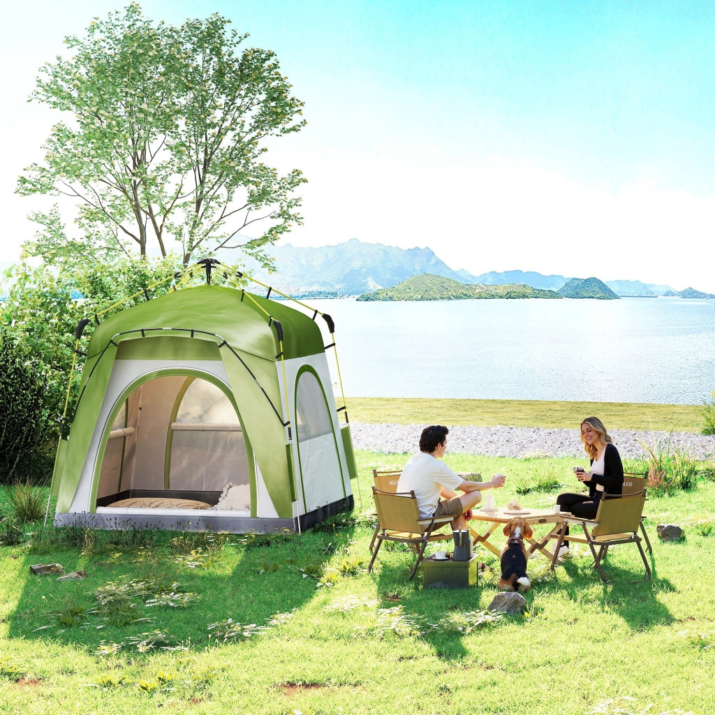 Tenda da Campeggio 3 Posti Pop Up con Porta a Cerniera e 3 Finestre, 240x240x199 cm, Verde