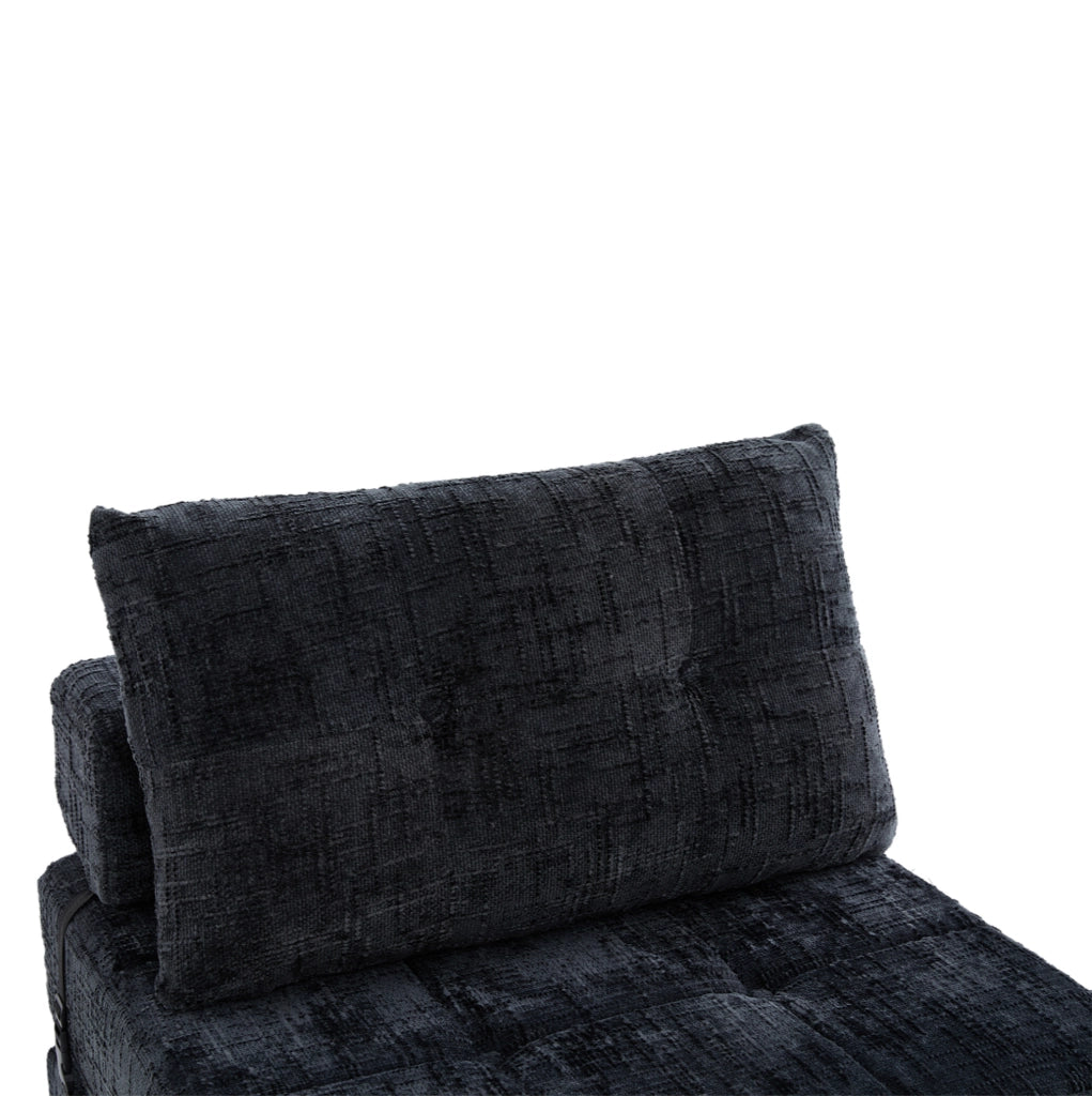 Divano letto pieghevole ULEVR 79x79x57 cm con cuscini per testa e zona lombare, ciniglia nera