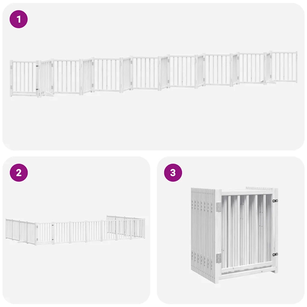 vidaXL Cancello Cani Porta Pieghevole Bianco 15 Pannelli 750 cm Pioppo
