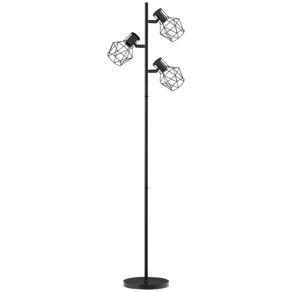 Lampada da terra moderna a 3 luci regolabili, struttura in metallo, E27, nero, H 169 cm