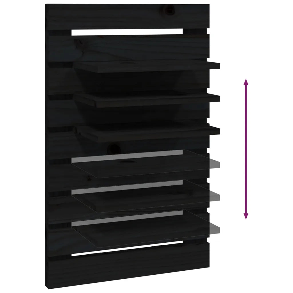 Mensole da Letto a Parete 2 pz Nero Legno Massello di Pino 824767
