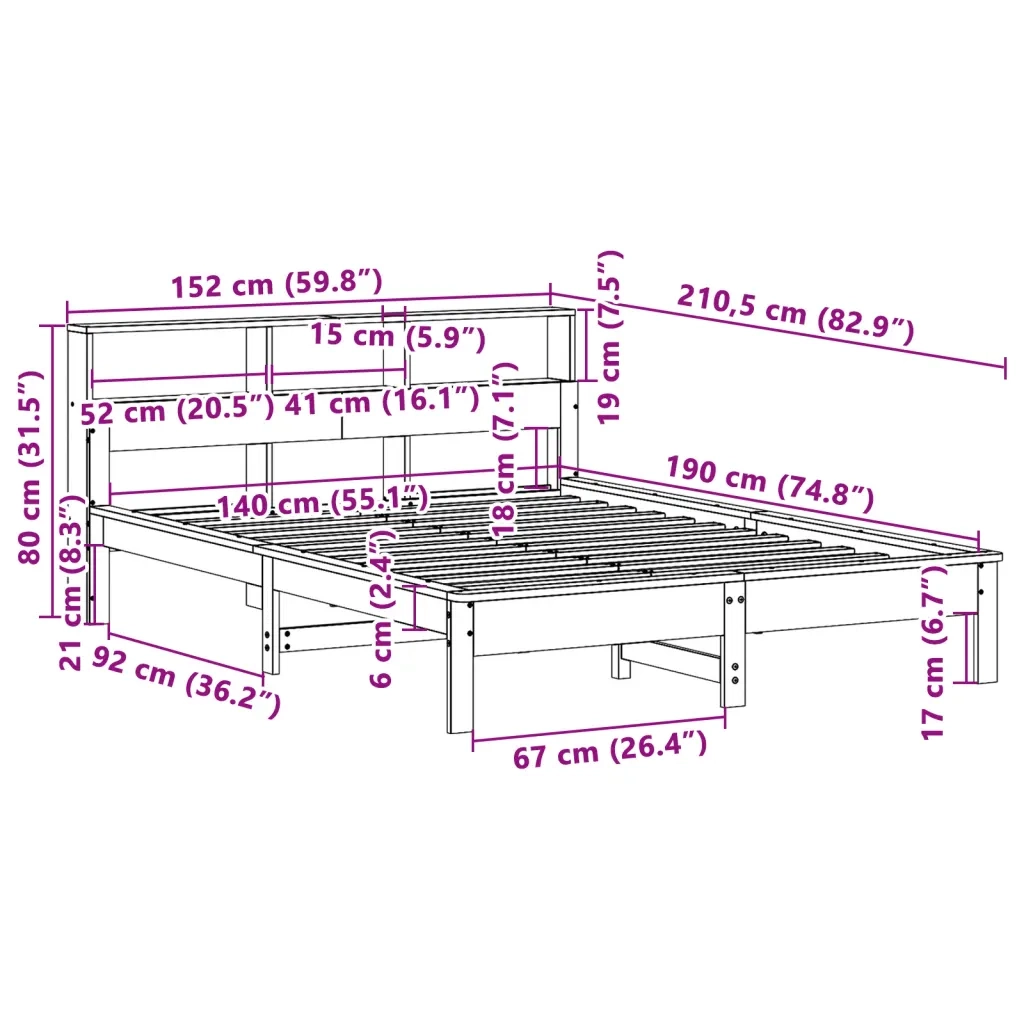 Letto senza Materasso 140x190 cm in Legno Massello di Pino 3309740