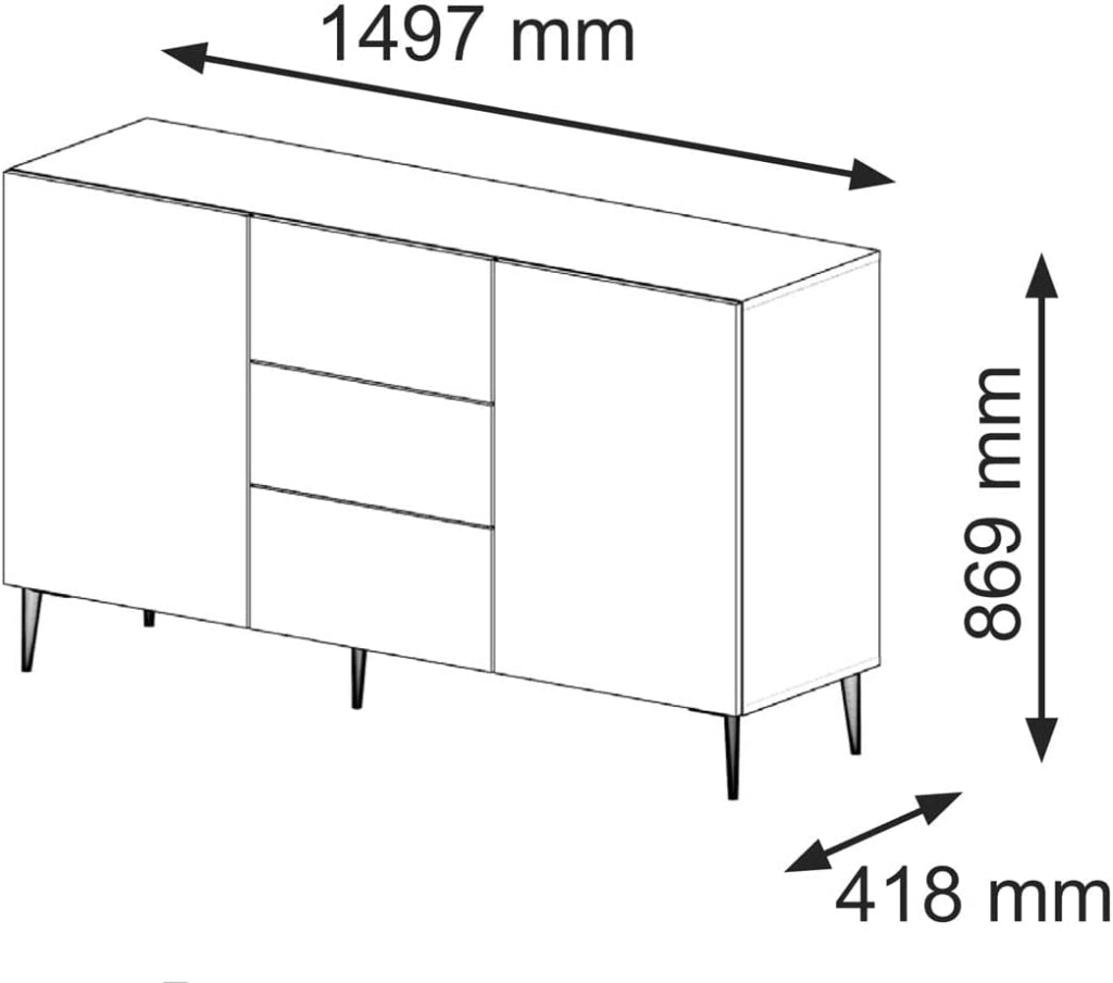 MOBILE CASSETTIERA SOGGIORNO S. RAVENNA cm149x41x86h BIANCO OPACO PIEDINI NERI