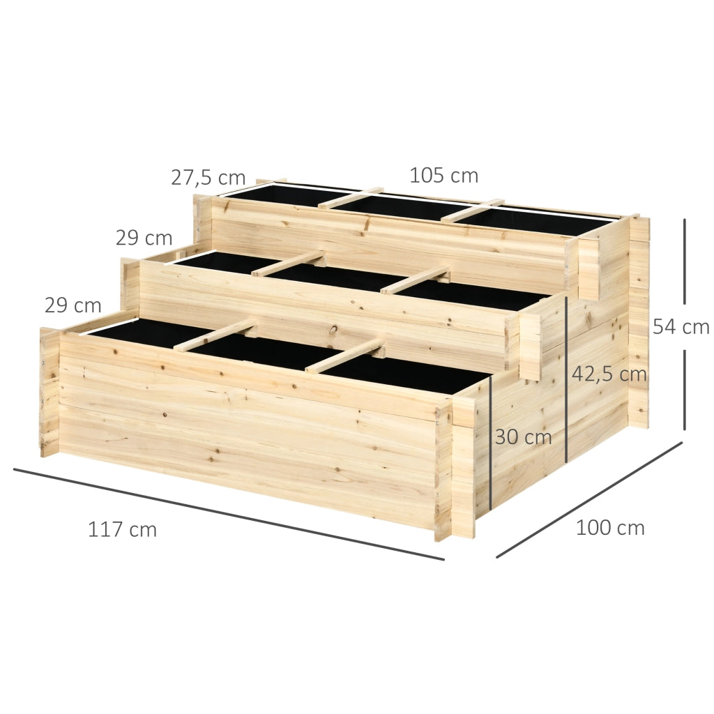 Hochbeet 3 Etagen ¨C zephmum ¨C Vlies Innenauskleidung lackiertes Naturholz 117x100x54cm