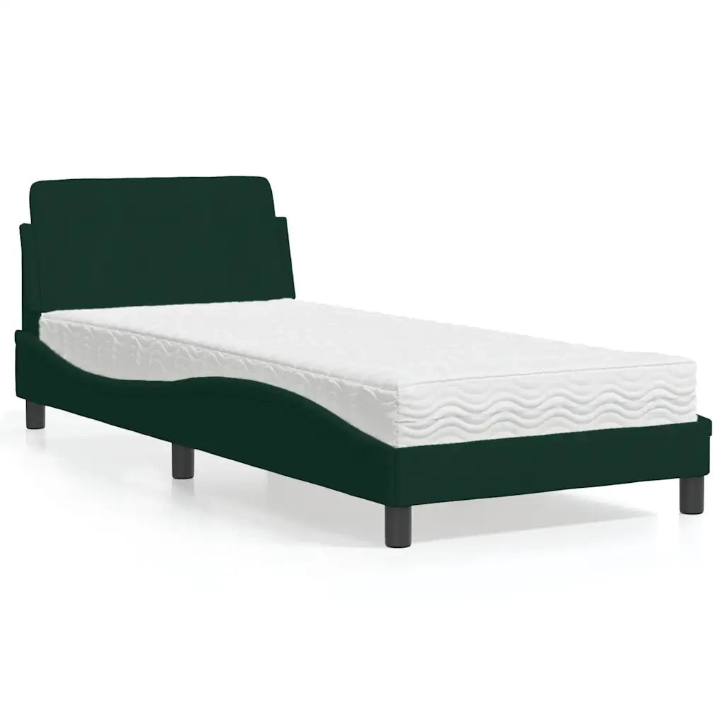 Letto con Materasso Dover Verde Scuro 80x200 cm in Velluto 3208294