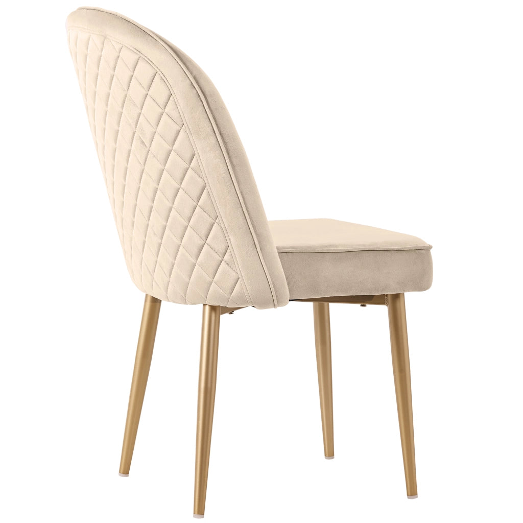 Sedie da sala da pranzo in velluto con schienale ergonomico, gambe in metallo dorato e piedini antiscivolo beige
