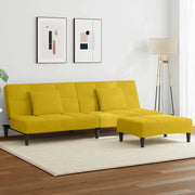 Divano Letto 2 Posti con Sgabello Giallo in Velluto