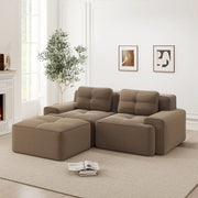 Divano Modulare Angolare con Ottoman ¨C MINIMAL ¨C Velluto a Coste, Marrone, 2 Posti