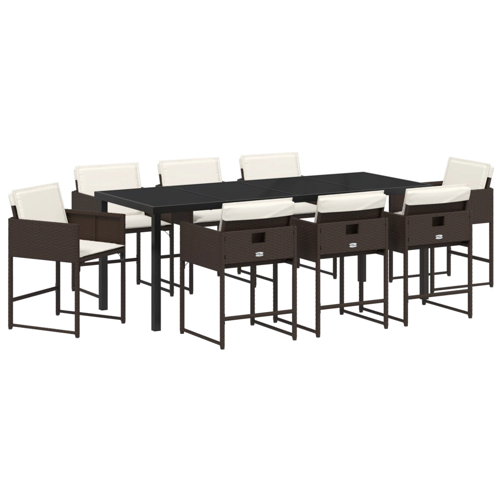 Set da pranzo da giardino 9 pezzi con cuscini Rattan polimero marrone