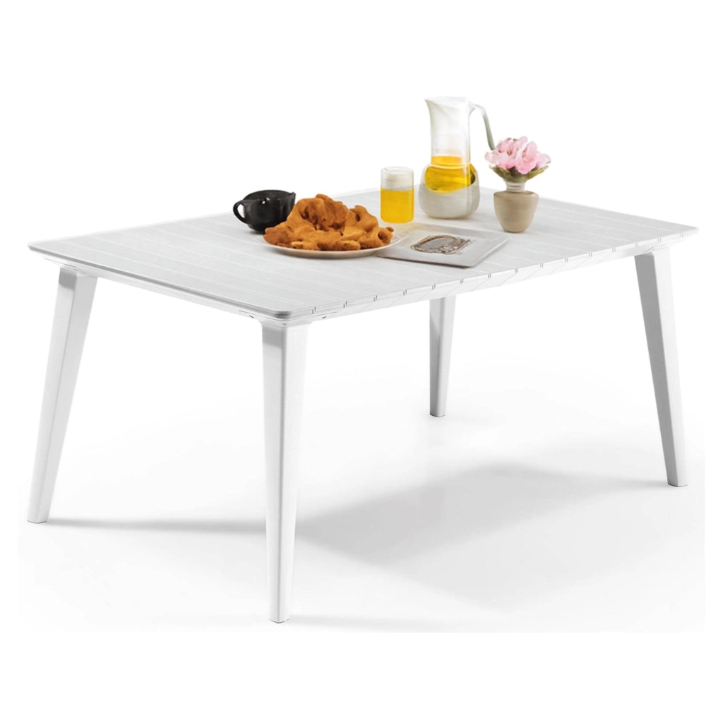 Tavolo da esterno Brockville, Base per picnic, Piano da pranzo da giardino, Banco outdoor multiuso, 157x98 h74 cm, Bianco