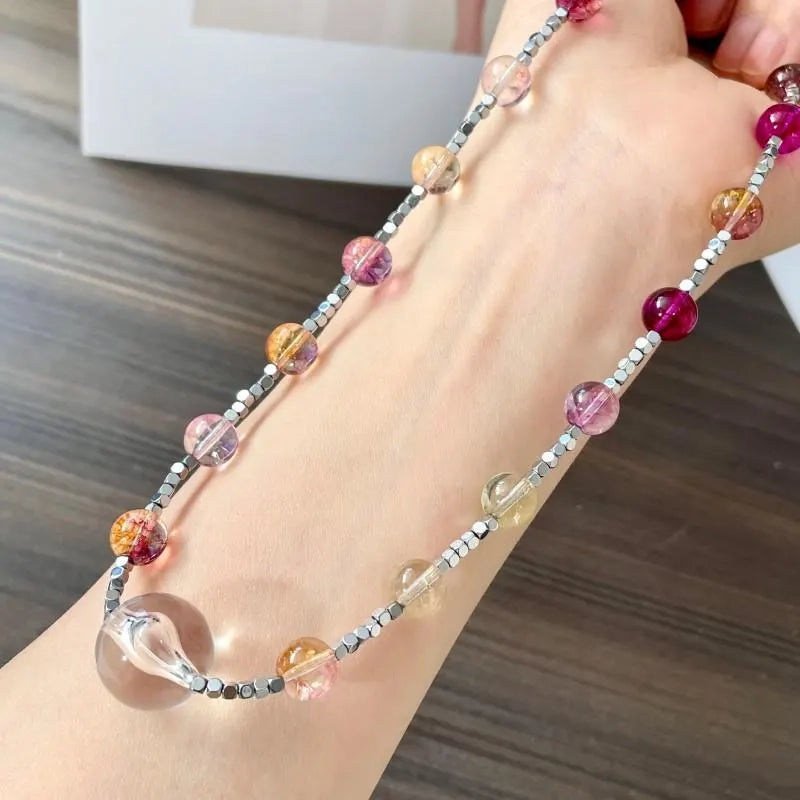 Collana fatta a mano con perline di cristallo viola, regalo di Natale o di compleanno.