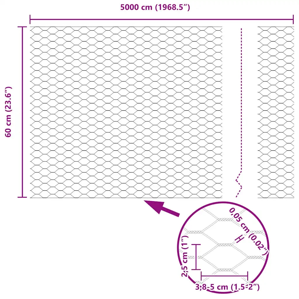 Recinzione Esagonale Argento 0,6 x 50 m Acciaio zincato 42005710