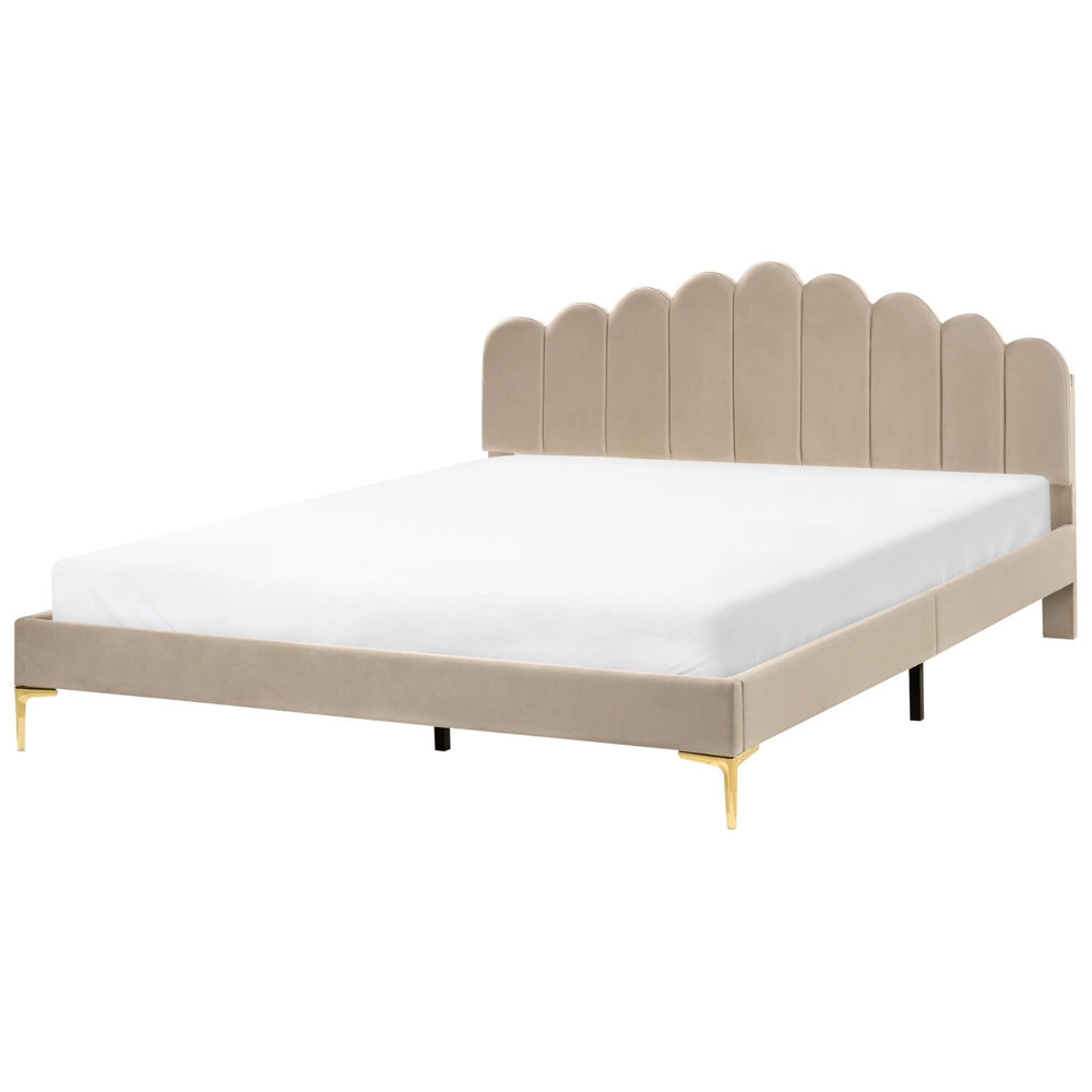 Letto matrimoniale 180 x 200 cm velluto Gambe in metallo tortora con testiera e base a doghe