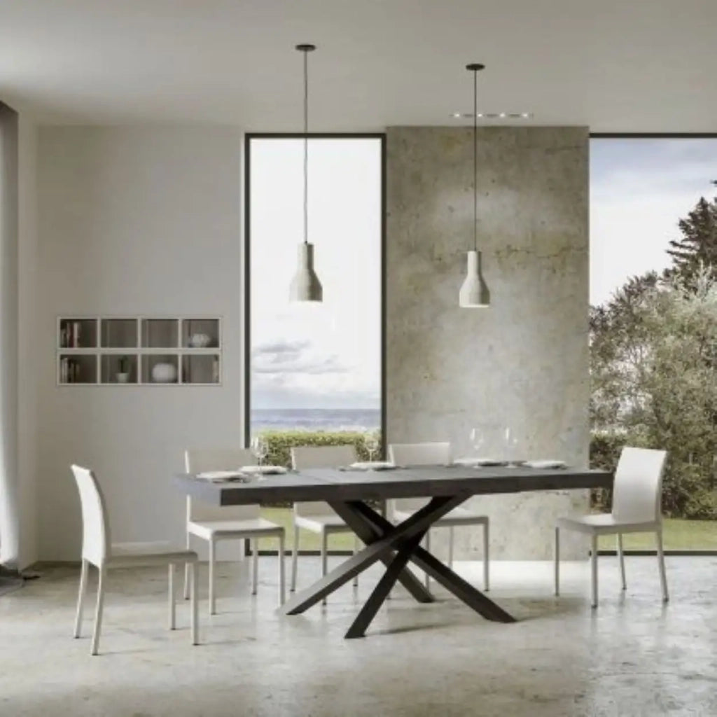 Tavolo allungabile 140/400x90 cm Volantis Premium colore cemento gambe antracite
