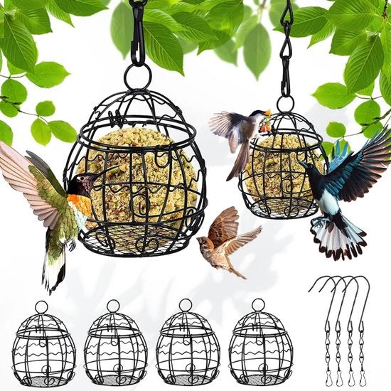 Supporto per cibo per uccelli, 4 pezzi supporto per cibo per uccelli stazione per uccelli, casa per cibo, supporto per cibo metallico per uccelli selvatici da appendere con gancho a S per uccelli selvatici nel giardino, diametro 7 cm