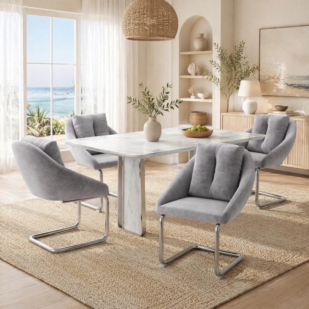 SEDIA Girevole in Velluto Grigio Set da 4 pezzi