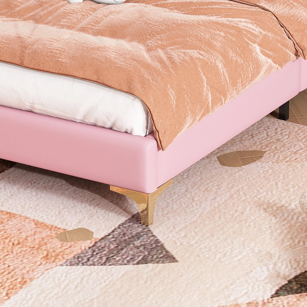 Letto singolo 90×200 cm; con testiera ondulata; fiocco rosa e LED multicolore; senza materasso; in pu bianco e rosa