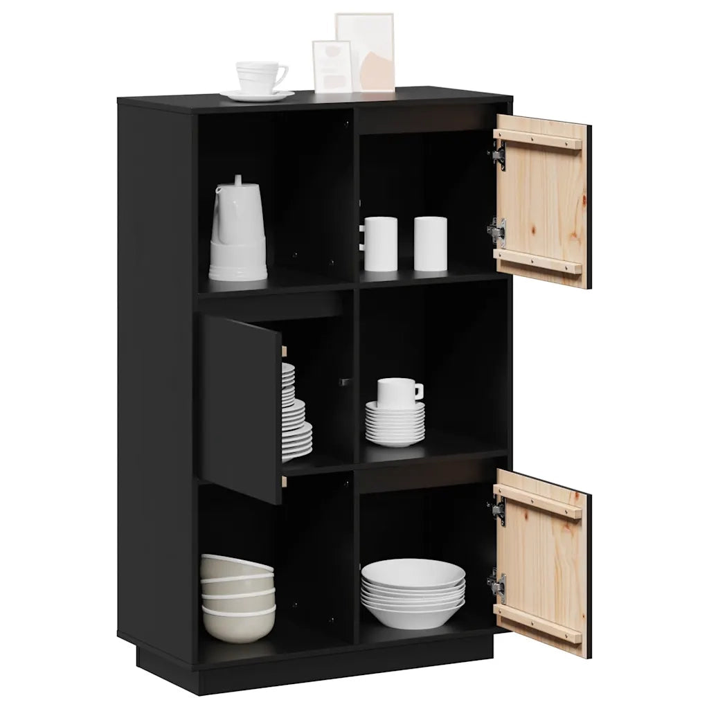 Credenza | Madia | Buffet da pranzo | Armadio da pranzo Nera 74x35x117 cm in Legno Massello di Pino
