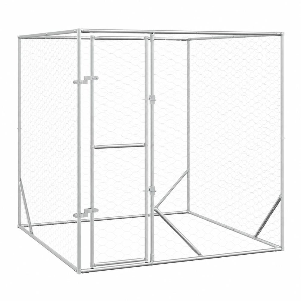 Outdoor Dog Kennel, Silver, 2x2x2 M, Galvanized Steel