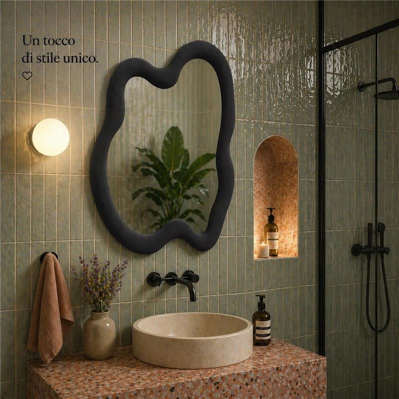 SPECCHIO ONDULATO IN VELLUTO CON GANCI PER APPENDERE DIMENSIONI 70X90X4.5CM - LINEA: CIELO COLORE NERO