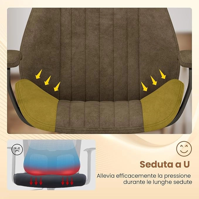 Sedia da Ufficio, Sedia Girevole per Scrivania con Ruote, Braccioli Imbottiti, Poltrona Direzionale Ergonomica Regolabile in Altezza, Portata 150 kg
