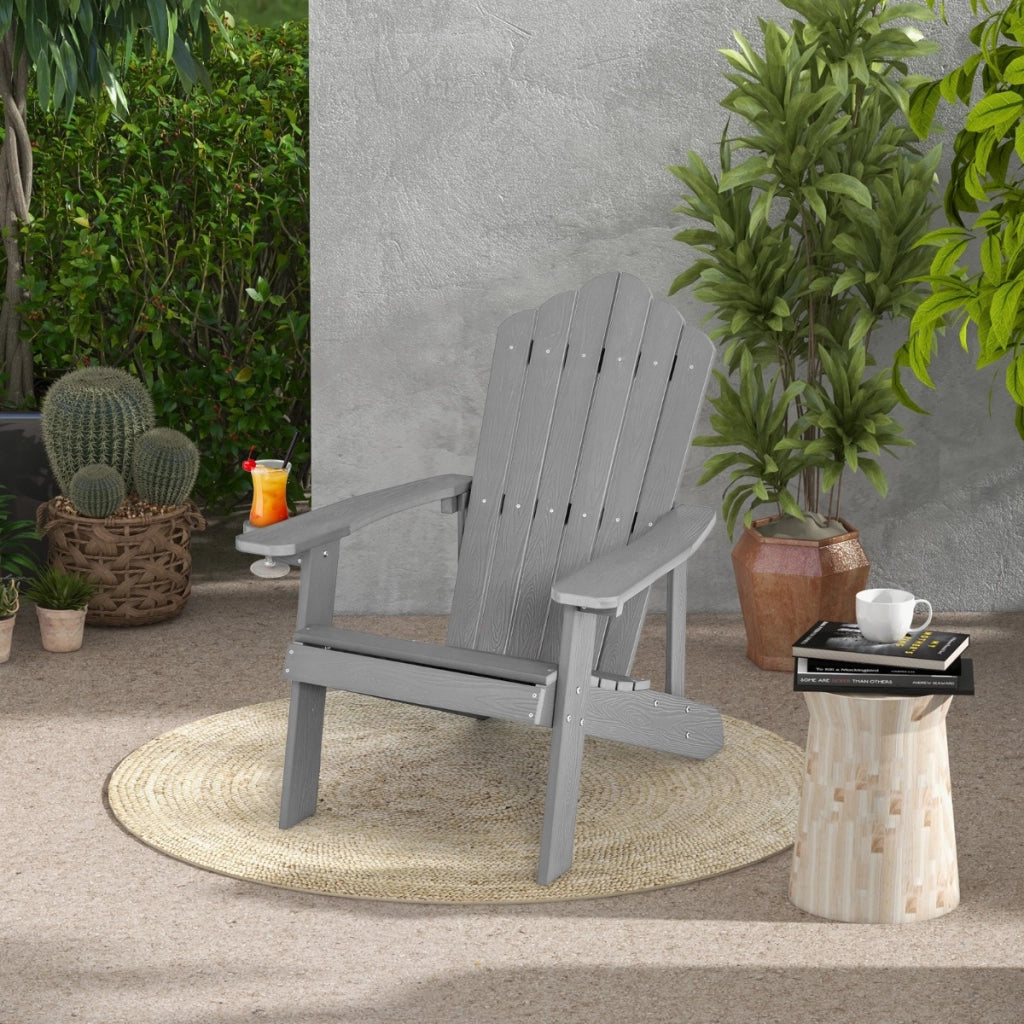 Sedia adirondack da esterno con portabicchieri, Sedia resistente alle intemperie per cortile portata 170kg Grigia-Sedie da esterno