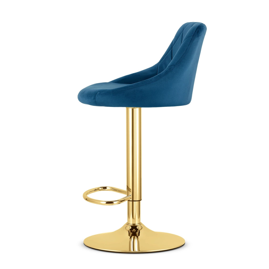 Sgabello girevole VALORA DAKA - Velluto blu navy con base dorata x 2