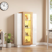 Vetrina soggiorno 74x40x120 cm con 3 ante, LED controllabile via app, struttura in truciolare e finitura bianco/effetto legno
