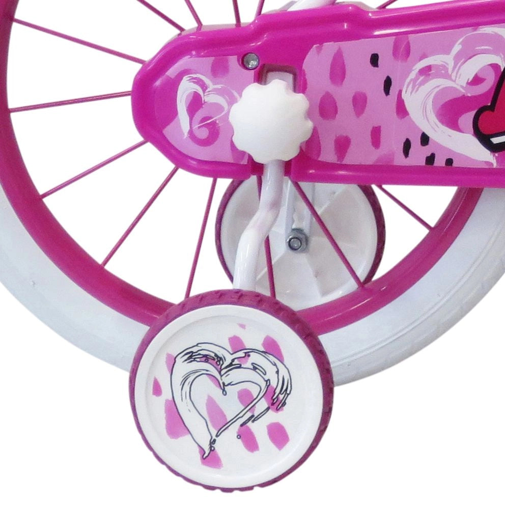 SCH HEART 16", bicicletta per bambini, adatta tra i 5 e i 7 anni, per altezza tra 105 e 135 cm, con cestino, campanello 